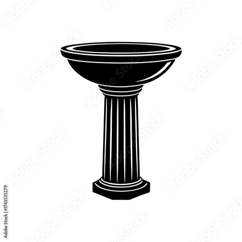 Black and white pedestal bowl illustration on transparent background silhouette