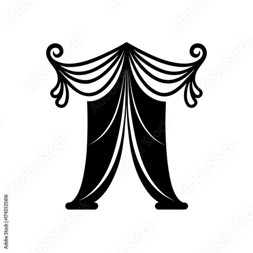 Silhouette of a theatrical stage curtain on transparent background