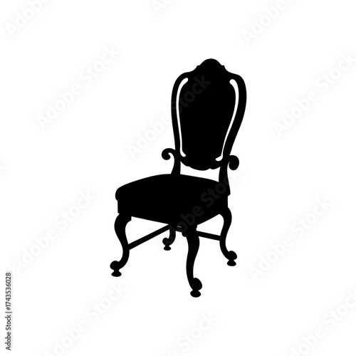 Silhouette of an ornate antique chair view on transparent background