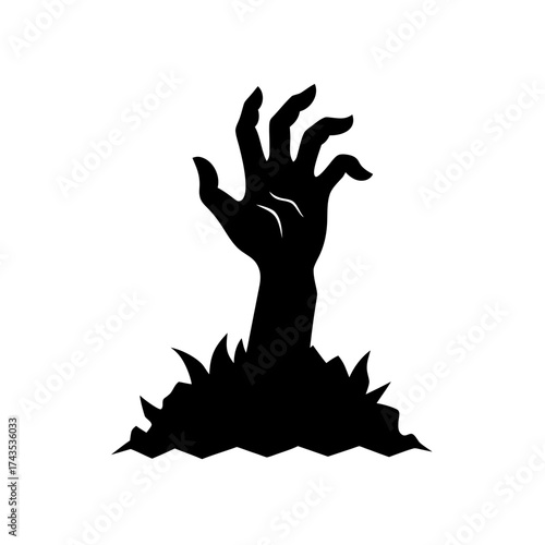 Silhouette of a zombie hand from the grave on transparent background