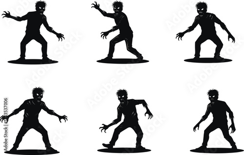Creepy Cartoon Zombie Silhouette Vector Set for Horror Artwork, Halloween Design, Scary Illustrations, Games, and Apocalyptic Scene Creation