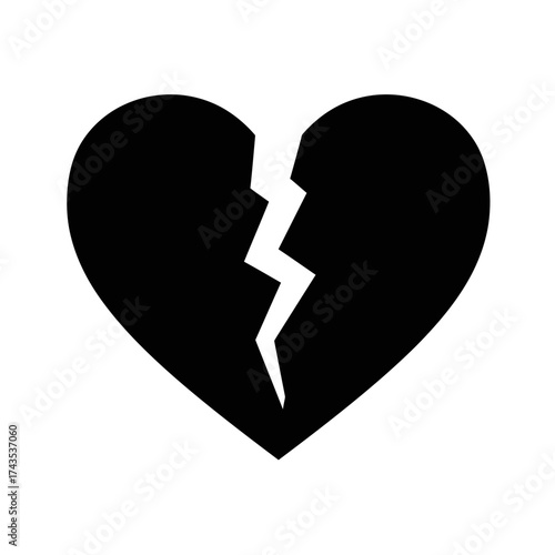 Symbol of broken heart with jagged crack illustrating sadness grief loss and relationship end concept isolated on white background