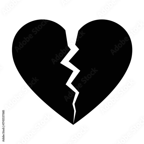 Broken heart symbol silhouette sadness unrequited love emotional pain grief separation relationship ending heartbreak loss heart ache isolated on white background