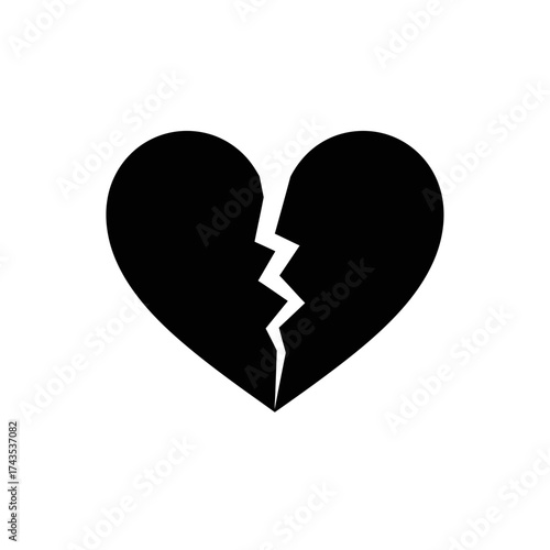 Symbolic broken heart silhouette represents sadness heartbreak relationship issues and emotional pain isolated on white background