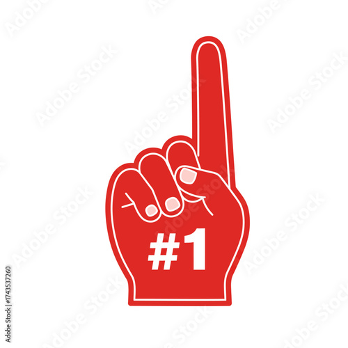 Red foam finger number one symbol celebration gesture of success winning champion best score victory sports fanatic triumph isolated on white background