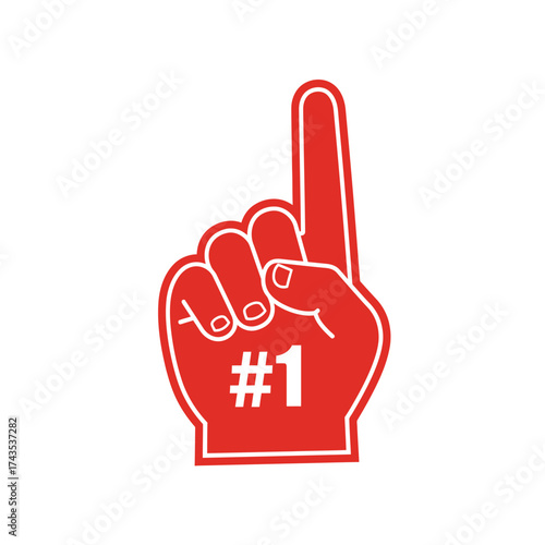 Excited red foam finger with number 1 symbolizing victory and championship celebration isolated on white background