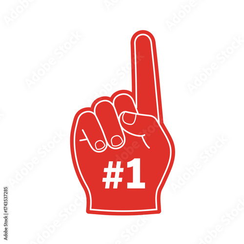 Red foam finger hand showing number one symbol for sports fans and celebrations creating a sense of victory and achievement isolated on white background