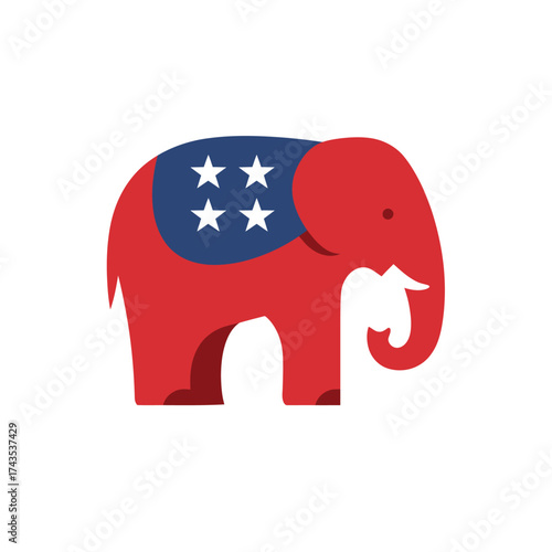 Iconic red elephant symbolizing the republican party with stars and stripes design patriotic political representation concept isolated on white background