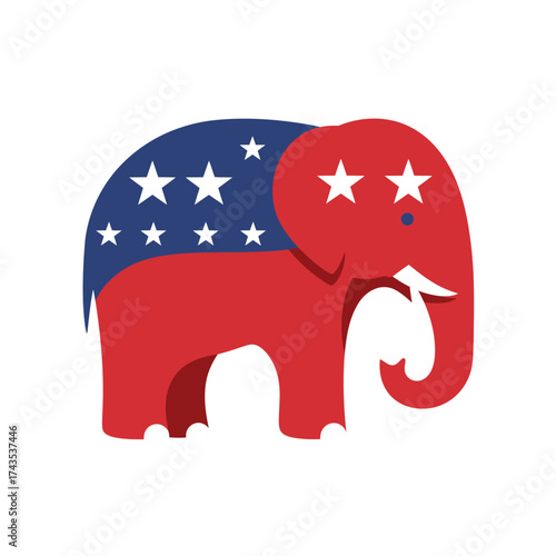 Iconic republican elephant symbol adorned with stars and stripes representing american politics and elections election symbol isolated on white background