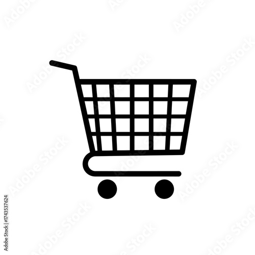 Simple black outline shopping cart icon represents commerce and online shopping convenience for retail and e-commerce businesses isolated on white background