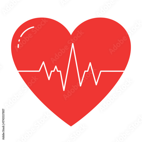 Red heart with white electrocardiogram line medical cardiology healthcare concept symbol isolated on white background
