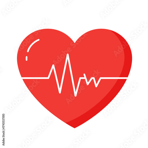 Red heart symbol with ekg heartbeat line symbolizing health life and medical cardiology science and healthcare cardiology concept isolated on white background