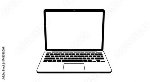 Modern laptop computer open with blank screen and keyboard ready for digital content creation and online business operations isolated on white background