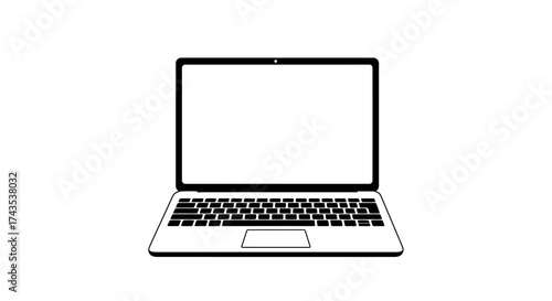 Modern open laptop computer displaying blank screen keyboard and touchpad ready for digital work or online communication on white isolated on white background