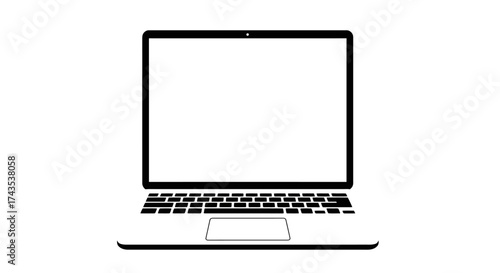 Modern silver laptop open with blank screen and keyboard front view minimalist computer technology device for business and personal use isolated on white background
