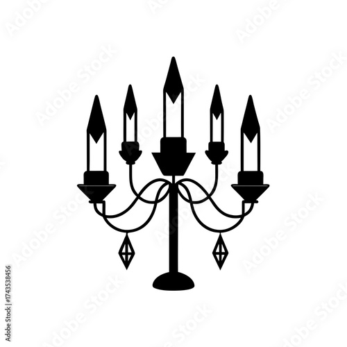 Silhouette of a five candle candelabra art on transparent background
