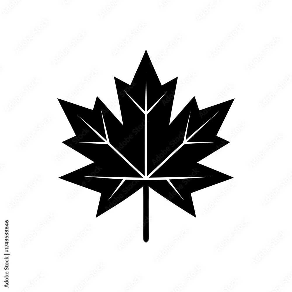 Obraz premium Black silhouette of a maple leaf design on transparent background