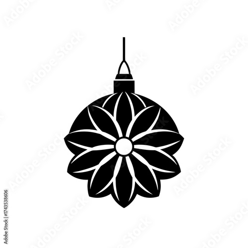 Hanging floral ornament with string detail on transparent background silhouette