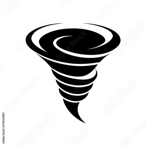 Graphic representation of a black tornado on transparent background silhouette