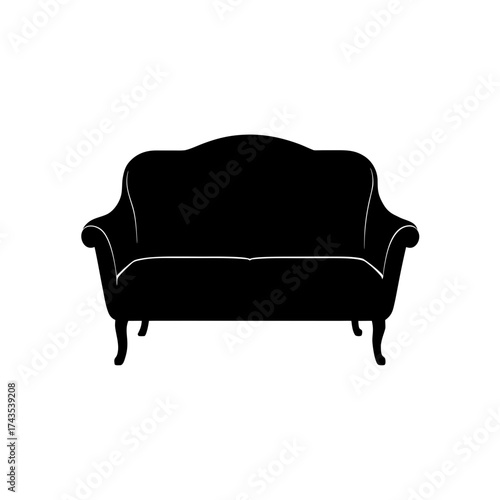 Silhouette of a classic style two seat sofa on transparent background