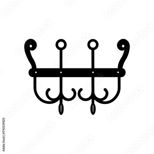 Silhouette of a decorative coat hanger rack on transparent background