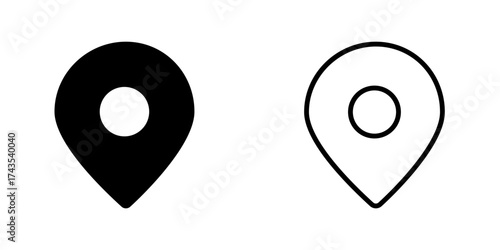 Minimal location pin icons. solid and outline GPS map marker vector illustration