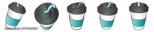 Takeaway Coffee Cup with Lid and Sleeve – Cute Hand Drawn Reusable Cup Clipart for Cafe, Beverage and Morning Drink Theme
