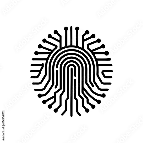 Digital fingerprint biometric identification on transparent background silhouette