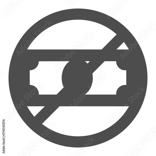 Paper dollar bill ban solid icon, cash forbidden concept. Vector graphics. Prohibited item sign on white background, glyph style icon for mobile or web design.
