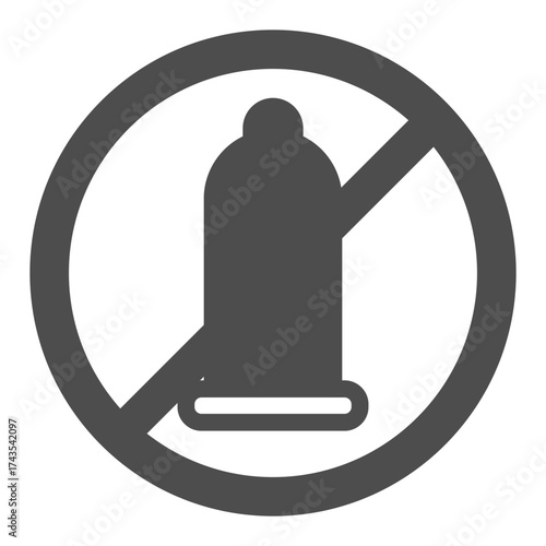 Condom ban solid icon, protection concept. Vector graphics. Forbidden, prohibited item sign on white background, glyph style icon for mobile or web design.
