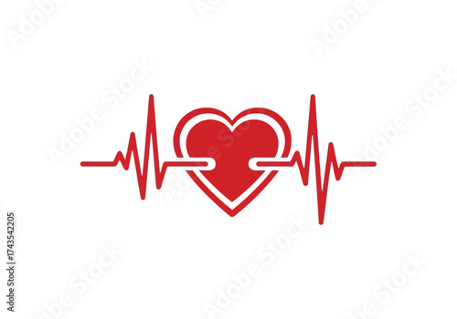 Vector illustration of red heart with electrocardiogram line
