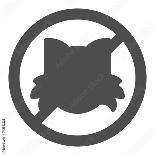 Cat head ban solid icon, pets concept. Vector graphics. Forbidden, prohibited item sign on white background, glyph style icon for mobile or web design.
