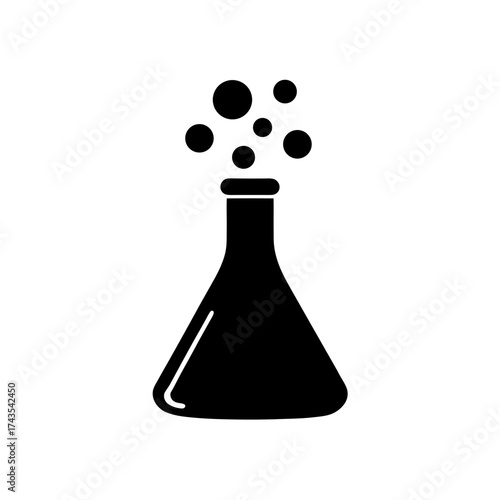 Erlenmeyer flask with bubbles silhouette on transparent background