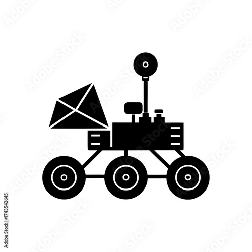Illustration of a rover with a package on it on transparent background silhouette
