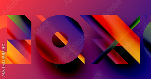 Abstract graphic design featuring colorful overlapping letterforms. Vivid gradients create dynamic visual impact. Modern aesthetic.