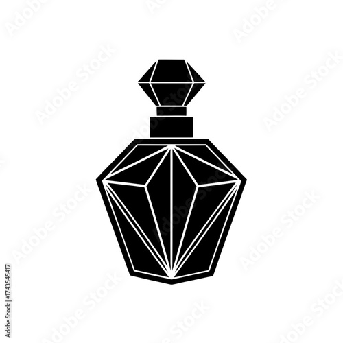 Elegant geometric perfume bottle silhouette on transparent background