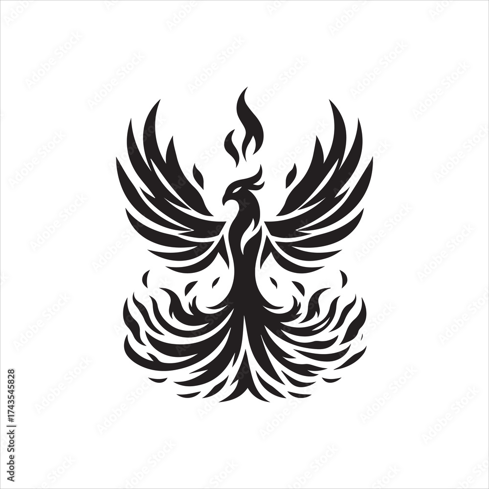 Obraz premium Stylized Phoenix Rising with Flames Wings Spread and Elegant Silhouette.