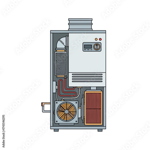 Cutaway illustration of a modern gas boiler, showcasing internal components and design.