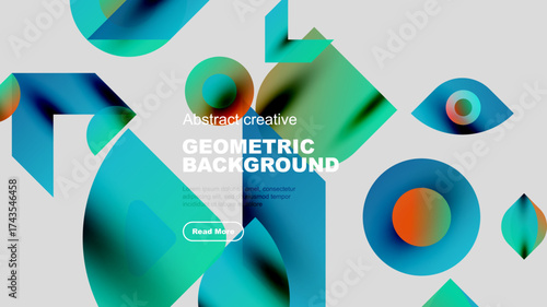 Abstract geometric shapes, vibrant colors, modern design. Text overlay promotes further exploration, clean aesthetic.