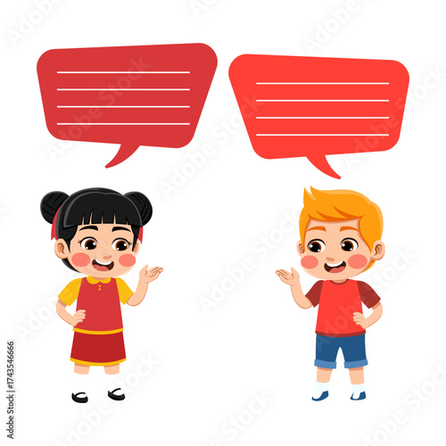 children talking happy expression vector illustration