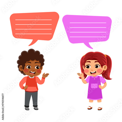 children talking happy expression vector illustration