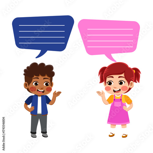 children talking happy expression vector illustration