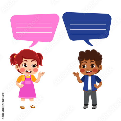 children talking happy expression vector illustration
