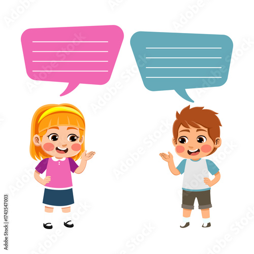 children talking happy expression vector illustration