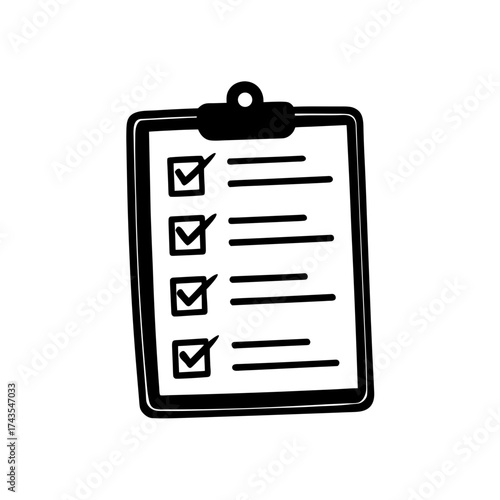 Clipboard with checklist and checkmarks icon on transparent background silhouette