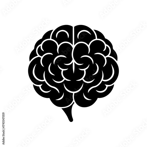 Illustration of a human brain in black color on transparent background silhouette