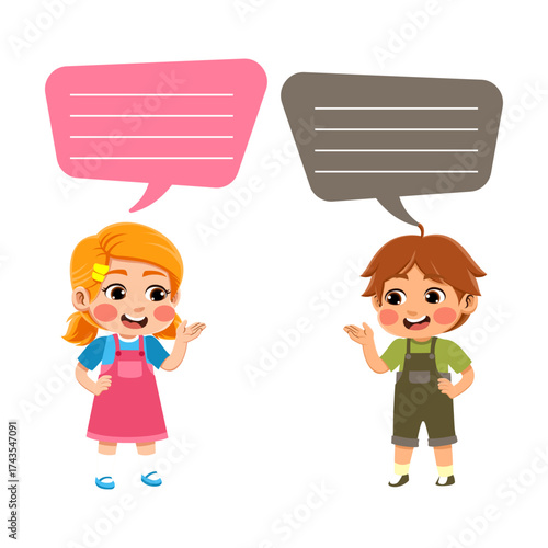 children talking happy expression vector illustration