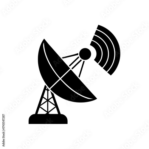 Black satellite dish and signal illustration on transparent background silhouette