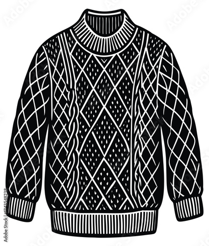 Vector illustration of a warm wool pullover sweater, an isolated garment, designed for winter fashion apparel