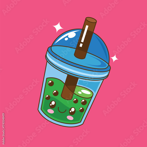 Cute kawaii matcha boba cartoon vector illustration